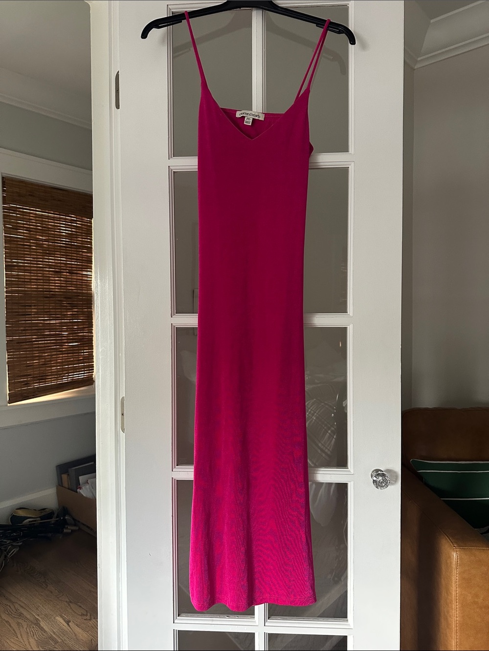 Sleeveless Fuchsia Maxi Slip Dress with V-Neck